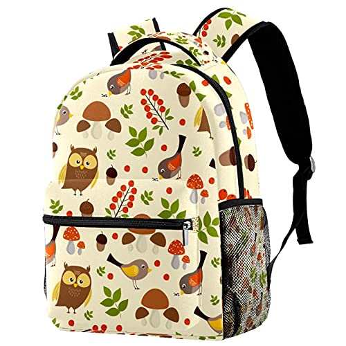 Sac à dos de voyage enfant pour randonnée et école motif champignons et hibou