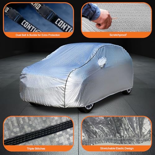 Image of Continental [SilverGuard] Dual Belts Extra Protection Car Cover for New XUV 7XO 2026 Model, Build with Triple Stitched, Waterproof & Dustproof Car Cover for 7XO (Metallic Silver).