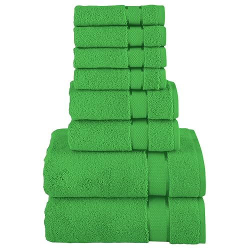 Image of Elegant Comfort Premium Cotton 8-Piece Towel Set, Includes 4 Washcloths, 2 Hand Towels and 2 Bath Towels, 100% Turkish Cotton - Highly Absorbent and Super Soft Towels for Bathroom, Emerald Green