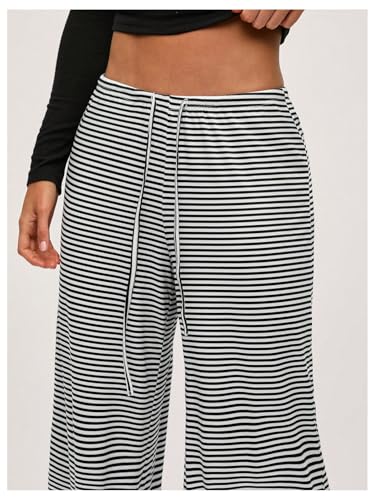 SOLY HUX Women's Striped Pants Drawstring Waist Baggy Wide Leg Pants Long Trousers4