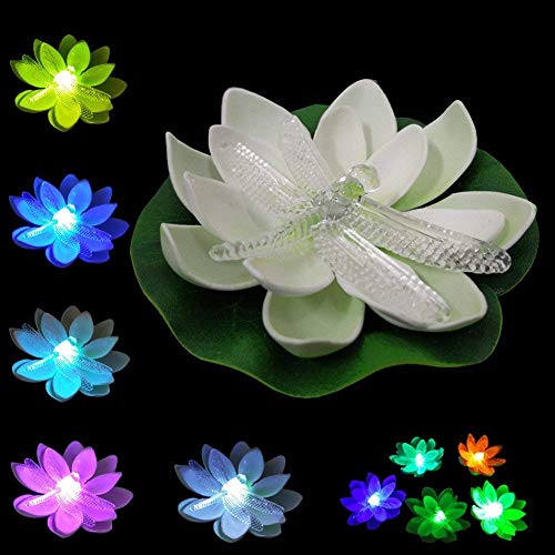 Loguide Floating Pool Lights,Battery Operated Floating Flowers, Pond Decor,Floating Pool Flower Lights Color-Changing -For Wedding Outdoor Party Decorative 6 Pack (Dragonfly) #TOP6
