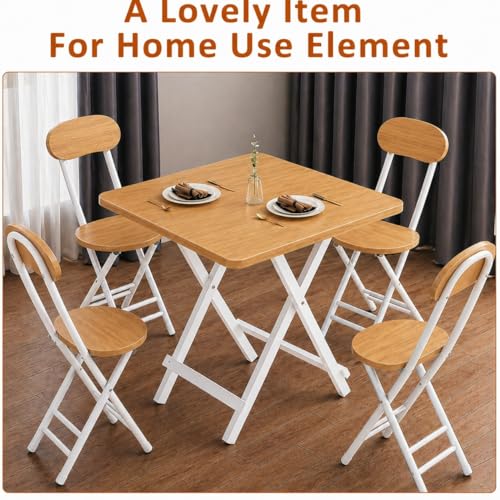 Image of Multi-Purpose Portable & Foldable Wooden Dining Table Desk for Living Room | Bed Room | Made with Engineered Plywood top and Powder Coated Finish for Home & Office (Yellow Board with white metal)