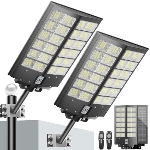 XMPTYN Solar Street Lights Outdoor Waterproof - 9000W LED Solar Powered Street Light Dusk to Dawn with Motion Sensor Heavy Duty Large Outdoor Solar Lights for Parking Lot/Yard/Pathway Lighting