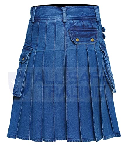 Men's Deluxe Utility Denim Kilt - Modern Utility Kilt for Men, Authentic Jean Kilts with Tactical Style4