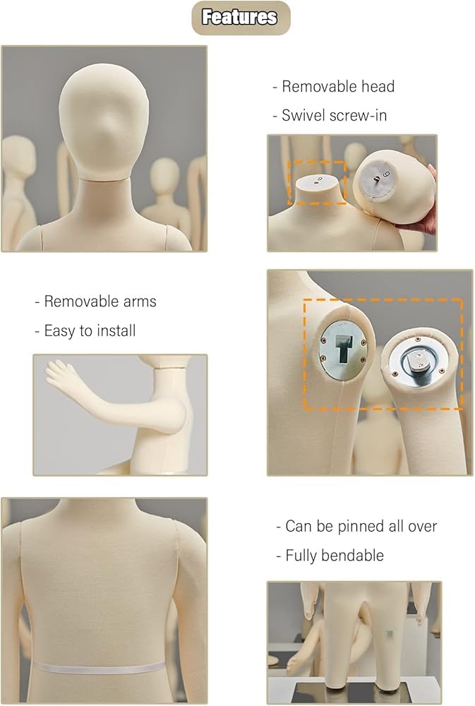 Kinderpuppe für den ganzen Körper, Kinderpuppenständer, Nähpuppe mit beigefarbenem Torso-Kopf, Arme, 1, 3, 5, 8, 10, 13, 14 Jahre alte Kleidung, Präsentationsformen (Größe: 14 Jahre)