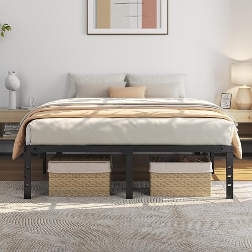 Yaheetech Bettrahmen 36cm H Metallbett mit Lattenrost, Bettgestell aus Metall, Modern Doppelbett Einzelbett Leichte Montage, Schwarz 160 x 200 cm