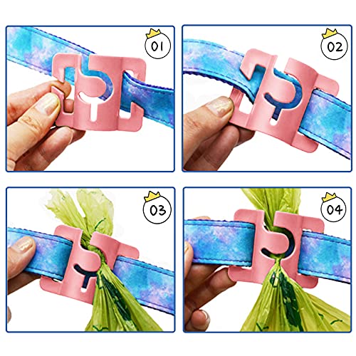 Image of Hands-Free Dog Poop Bag Holder for Basic Dog Leash Used Doggie Poop Bags Carrier for Flat Leash(Blue+Pink+Grey)
