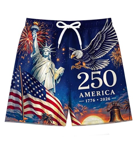 Image of Ithalt Boys 4th of July Swim Trunks 250 Anniversary USA Swimsuits American Flag Beach Swimsuit Toddler Swim Shorts