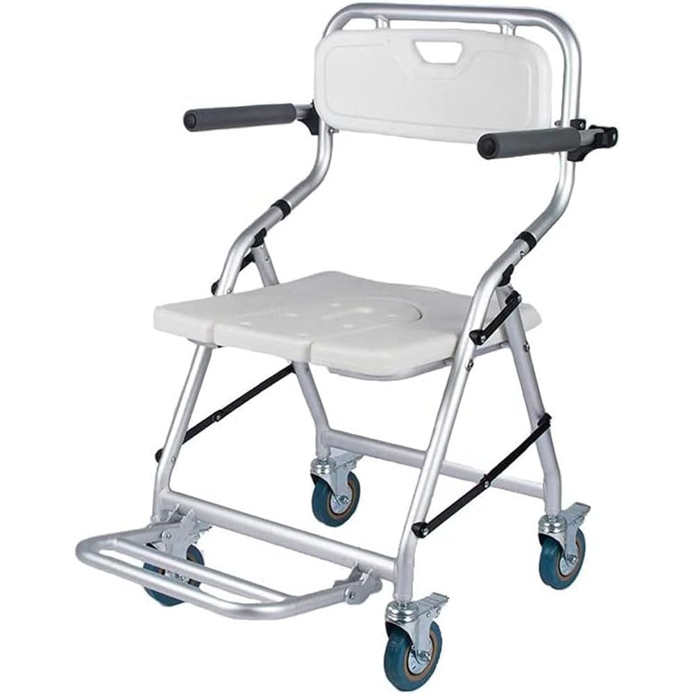 Stołek prysznicowy z kółkami, składany fotel kąpielowy dla seniorów i niepełnosprawnych, oparcie i podłokietniki, szerokość 41 cm, głębokość 42 cm, bezpieczna pomoc pod prysznic dla łatwej kąpieli