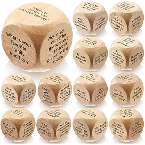 Hanaive 12 Pcs Conversation Starter Ice Breaking Team Games Ice Breaking Dice Game for Adults Team Building Work Office(Wood Color, Adult) Cover