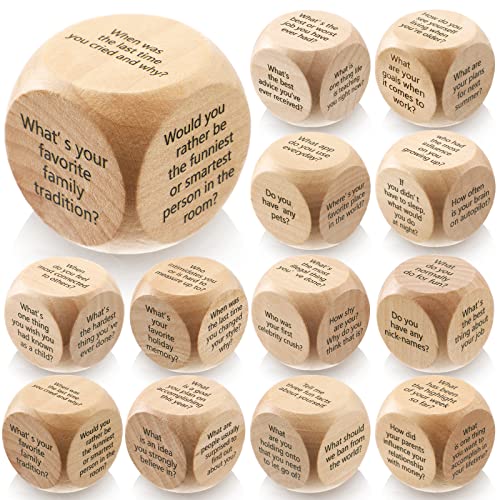 Hanaive 12 Pcs Conversation Starter Ice Breaking Team Games Ice Breaking Dice Game for Adults Team Building Work Office(Wood Color)