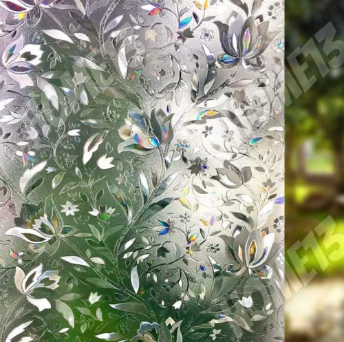 Image of HOME13 Frosted Glass Film Window Privacy Film Static Cling Decoartive Frosted Window Film Heat Control Frosted Glass Sticker for Home & Office (24 x 240 Inch, Glass Flower)