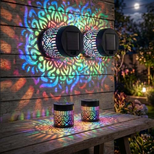 Luz de pared solar mandala para exterior, lámpara proyector de valla de jardín, 2026 nuevas luces solares decorativas mandala, luz impermeable de metal para terraza, escalón, valla, jardín, patio (2