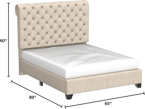 Miniatura 2 de Rosevera Jenner - Cama tapizada de lino con botones y cabecera estilo Chesterfield tamaño King beige