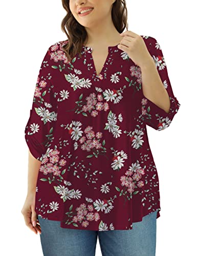 Womens Tops Dressy Casual 3/4 Sleeve Shirts Tunic Blouses Plus Size Tops for Women M-4xl3