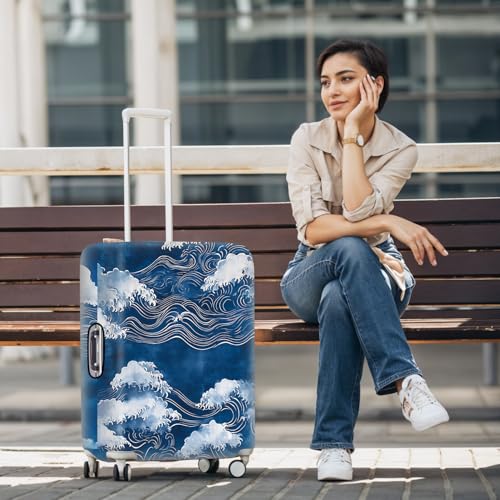 THISFIND Ocean Wave Luggage Cover for Suitcase – Travel Suitcase Protector with Artistic Japanese Sea Design, Elastic Washable Baggage Cover for 18-22 Inch Luggage,S