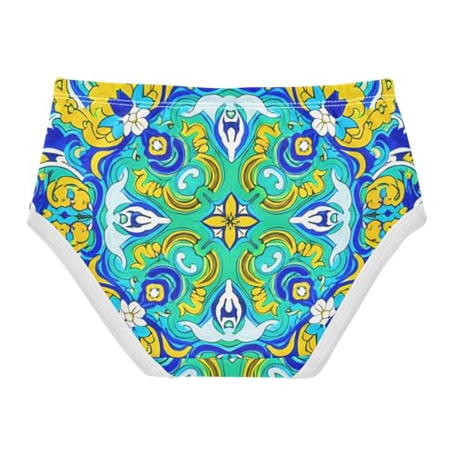 Artistic Toddler Underwear Custom 2t Cotton Little Girl Panties Painted Ornate Teal Blue Yellow Underpants Briefs2