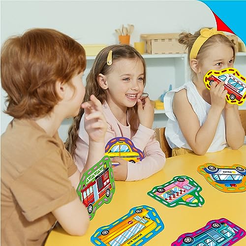Image of 9 Pieces Kids Lacing Cards, Double Sided Sewing Stencils in 9 Vehicle Cards with 9 Colorful Laces, Fantasy Development Lacing Toy Games for Kids, Educational and Learning Activities