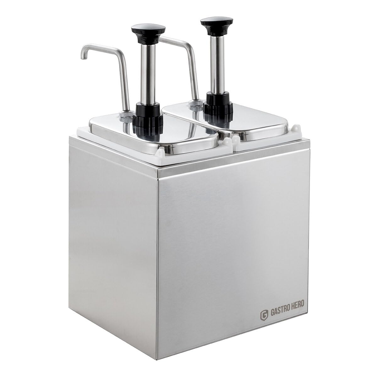 GastroHero Saucenspender 2x 3 Liter – Edelstahl Dosierpumpe & PP-Behälter für Ketchup, Mayonnaise, Saucen & Dressings – Gastronomie, Imbiss & Catering