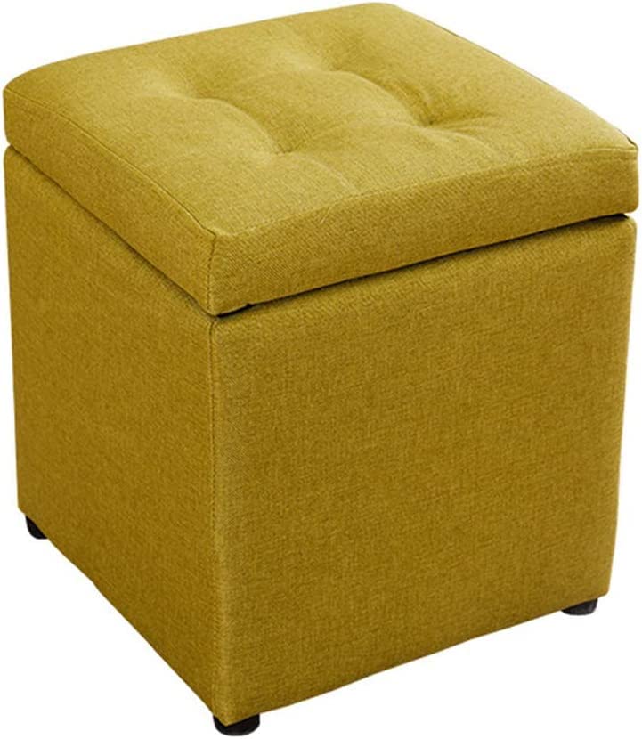 OUZVI Cubo de almacenamiento, asiento pequeño de cubo, taburetes y s con almacenamiento, reposapiés, baúl de juguete acolchado de espuma viscoelástica para ahorrar espacio, lino azul