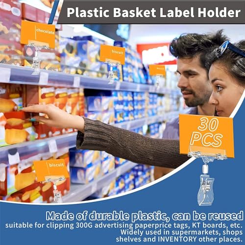 Ginobili 30 Pcs Label Holders Sign Clip, Plastic Clear Rotatable Sign Clips, Merchandise Sign Display Clip, Price Tag Clamp Easy to Use - Image 3