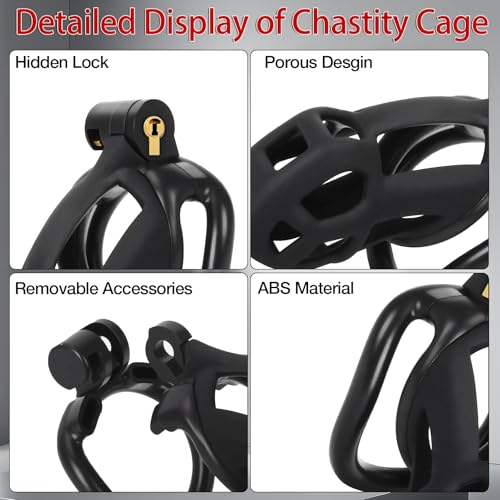 Image of Sex Toys Male Chastity Cage with Elastic Belt & Invisible Lock - 4 Rings Lightweight Comfort Fit Design for Long Term Wear, Secure BDSM Bondage Device (M-90mm) - Breathable Large Penis Cage for Men