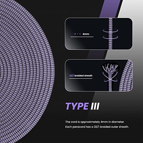 Abma Cord Paracord 620 lbs 4mm 9 Strands 100% Nylon 30M - Purple & Silver Grey, Shockwave-purple & Silver Grey, 30 Meters - Image 4