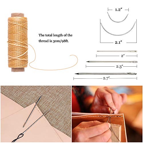 Leather Kit 22 PCS SIMPZIA Leather Hand Stitching Tools Kit with 4mm Prong Punch, Hollow Punch Set and Wooden Hammer for DIY Sewing - Thumbnail 6