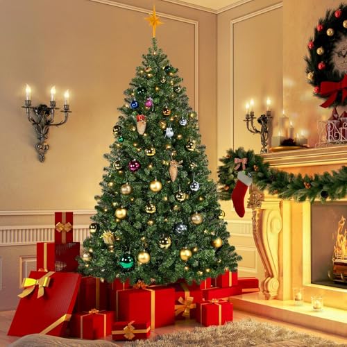 Yaheetech 6Ft Pre-Lit Spruce Artificial Hinged Christmas Pine Tree Prelighted Holiday Xmas Tree For Home Party Decoration With 300 Warm White Lights And 818 Branch Tips thumb #1