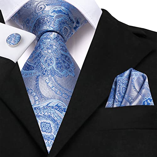 Image of Dubulle Mens Paisley Floral Silk Tie for Men Striped Necktie and Pocket Square Cufflinks Set Wedding Business