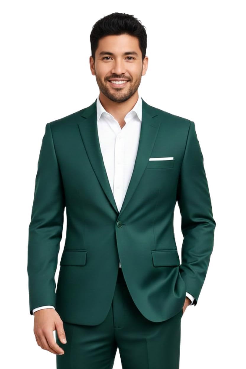 Men's Formal Blazer, Green, Single Button, Notch Lapel, Business Suit Jacket