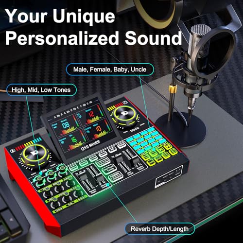 Podcast Microphone Bundle with Live Sound Board Audio Mixer, Podcast Equipment Bundle with 3.5mm Condenser Microphone(P15) for Pc/Phone Live Streaming Singing Gaming, Voice Changer, Denoise - Image 4