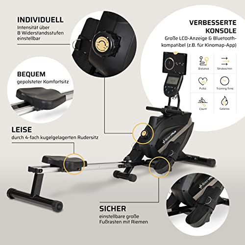 SportPlus | Rudergerät für zuhause| Designed in Germany, klappbar, leises Magnetbremssystem, 8 Widerstandsstufen… – Bild 4