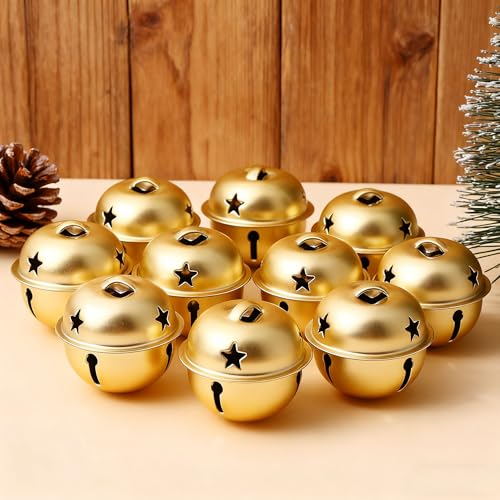 HERZONE 4cm Glöckchen Metallglöckchen 24pcs Schellen, Weihnachtsglöckchen Deko Glöckchen zum Basteln (Gold)