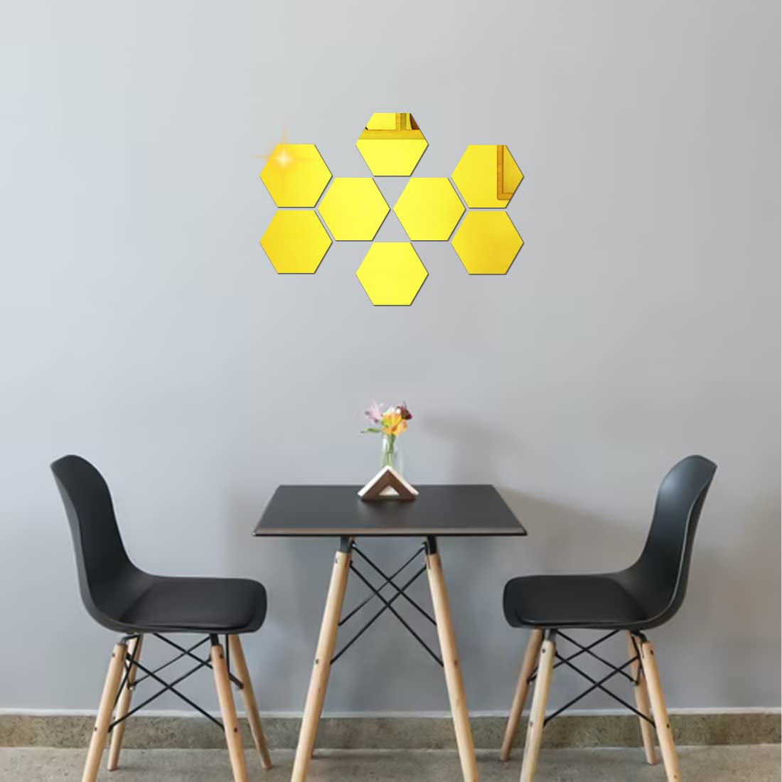 DSticker 8 Hexagon Mirror Gold Wall Stickers for Wall Size (10.5x12.1) Cm Acrylic Mirror for Wall Stickers for Bedroom | Bathroom | Kitchen | Living Room Decoration Items (E-8HexaGold)