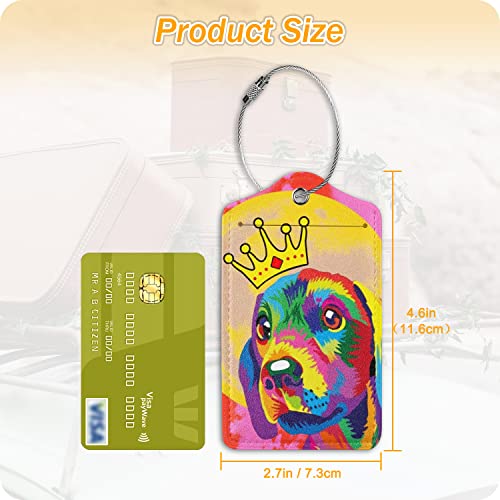Image of Set of 2 Luggage Tags for Suitcases Leather Cute Luggage Tag with Stainless Steel Loop Privacy Cover ID Label Travel Bag Tags Dog Crown Luggage Identifiers for Women Men Travel