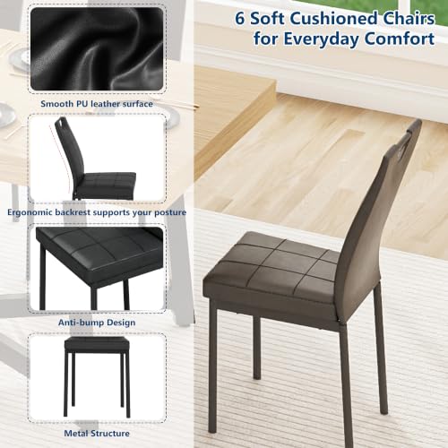 7 Pcs 71 inch Farmhouse Dining Table with Chairs Set for 6,Brown