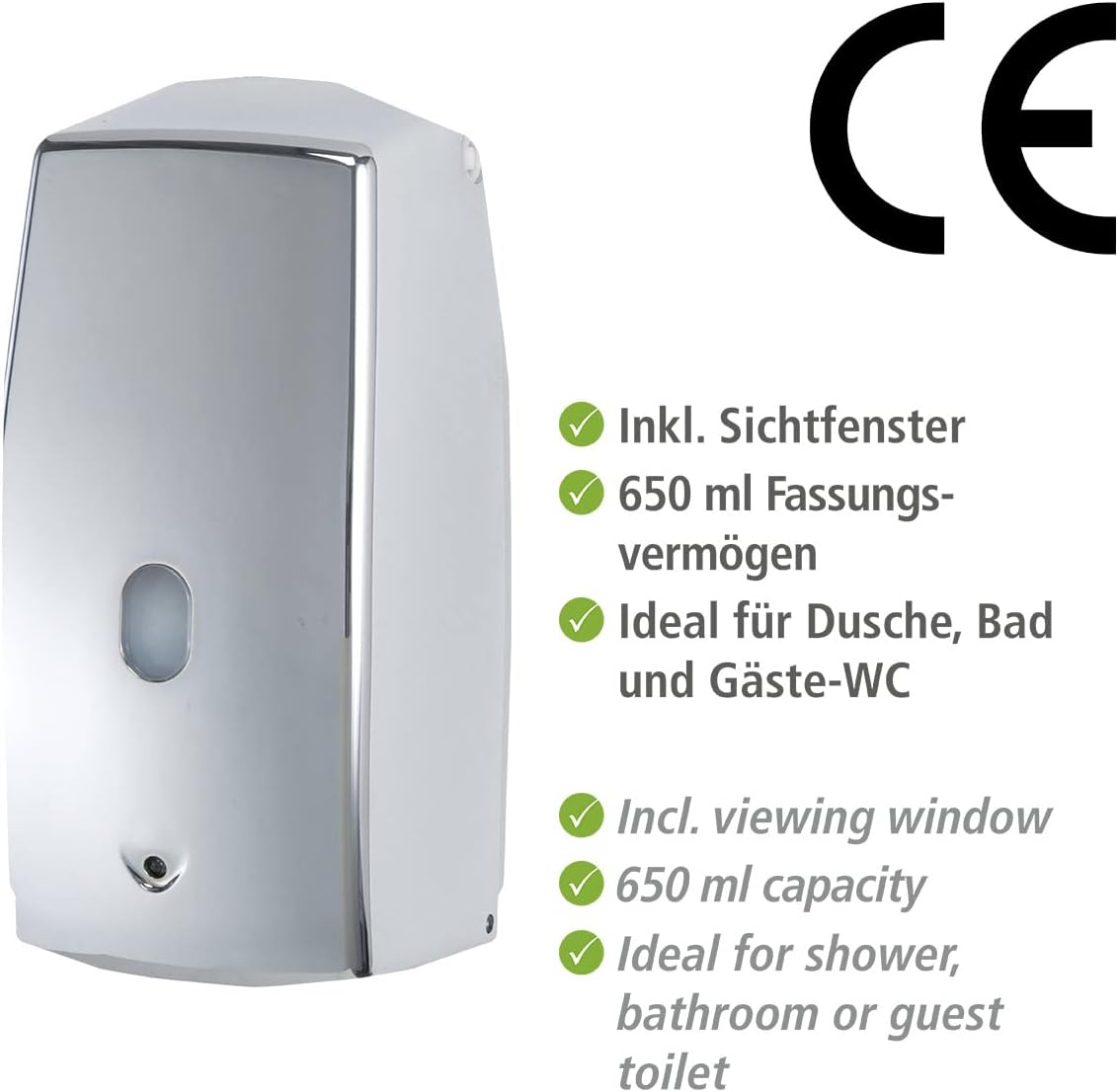 WENKO Infrared Treviso Chrome-Automatic Dispenser for Liquid soap, Silver Shiny, 10.5 x 11 x 22.5 cm