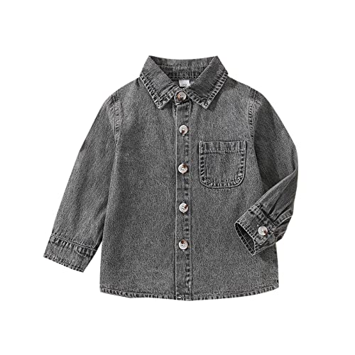 Toddler Girls Windproof Long Sleeve Denim Jacket Lapel Button Down Dress Shirts Little Boys Stylish Comfy Outwear