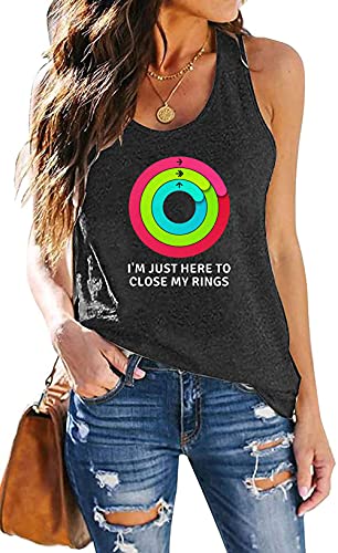 I'm Just Here to Close My Rings Tank Tops Women Rainbow Racerback Workout Tank Top Funny Letter Print Gym Tank