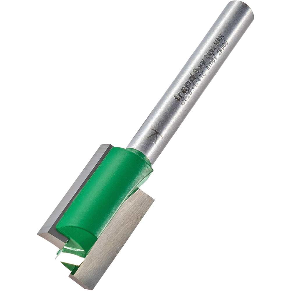 Trend Craftpro Straight Two Flute Router Cutter, 1/4 Inch Shank, 15.9Mm Cut Diameter & 25.4Mm Cut Length, Tungsten Carbide Tipped, C026x1/4Tc