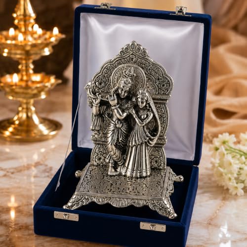 Image of Lavanaya Silver - Silver Plated Radha Krishna Idol with Velvet Gift Box | Decorative Statue for Home Temple & Decor | Ideal for Wedding, Anniversary, Housewarming, Birthday, Return & Diwali Gift