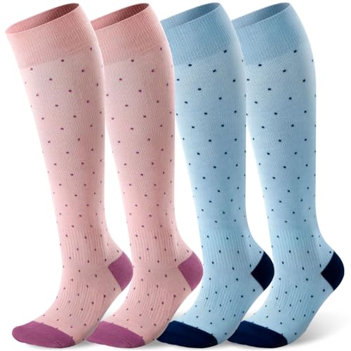 2 Pairs Bamboo Plus Size Compression Socks Wide Calf for Women and Men 15-20 mmHg Knee High Support Stockings for Circulation, Swelling, Travel, Nurses, Pregnacy