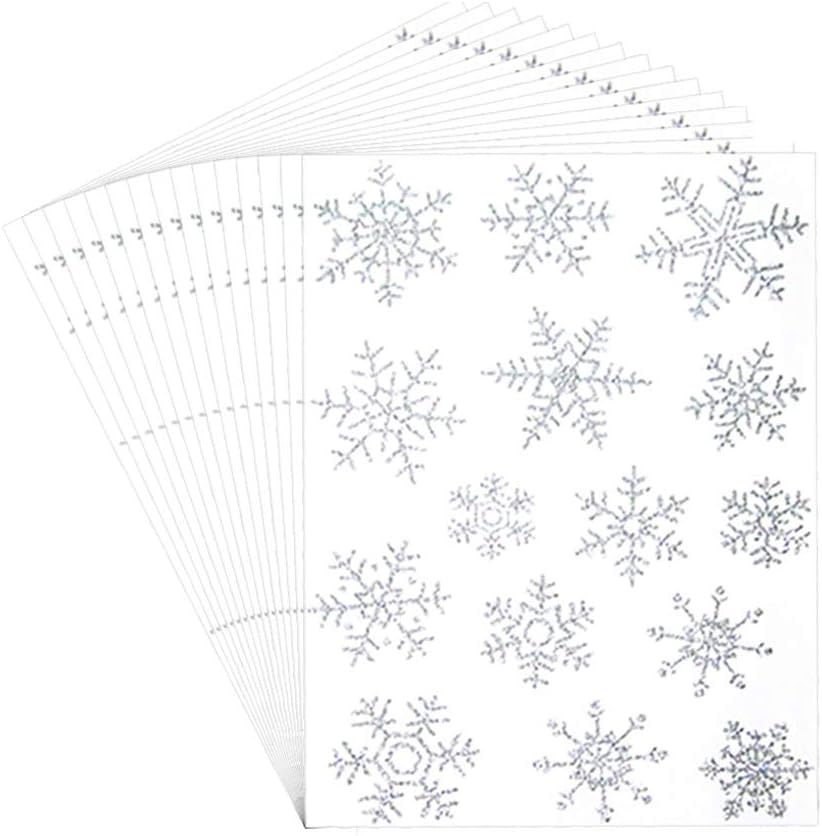Lifreer150Pcs Christmas Snowflakes Window Stickers Sliver Glitter Cling Static Snowflake Decals PVC Stickers for New Year and Christmas Day Decorations