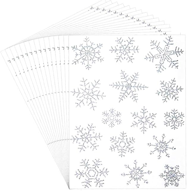 Lifreer 150Pcs Christmas Snowflakes Window Stickers Sliver Glitter Cling Static Snowflake Decals PVC Stickers for New Year and Christmas Day Decorations