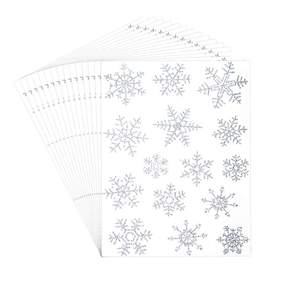 Lifreer150Pcs Christmas Snowflakes Window Stickers Sliver Glitter Cling Static Snowflake Decals PVC Stickers for New Year and Christmas Day Decorations