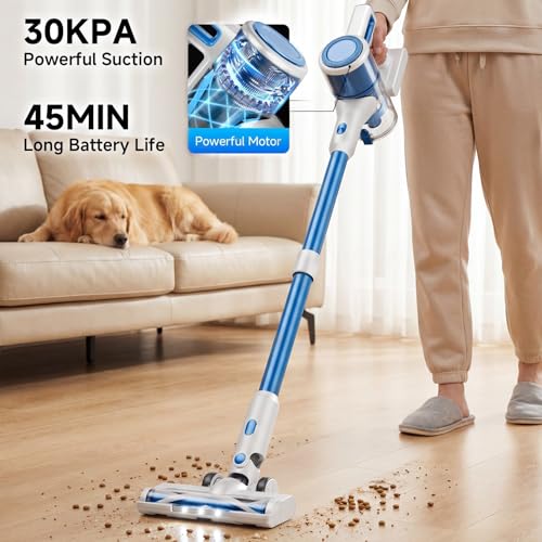 Image of BSNAW Cordless Vacuum Cleaner for Home - Lightweight, Stick Vacuum Clean with Rechargeable Battery, Max 45Mins Runtime, 8 in 1 Handheld Vacuum for Hardfloor & Carpets Pet Hair, Blue