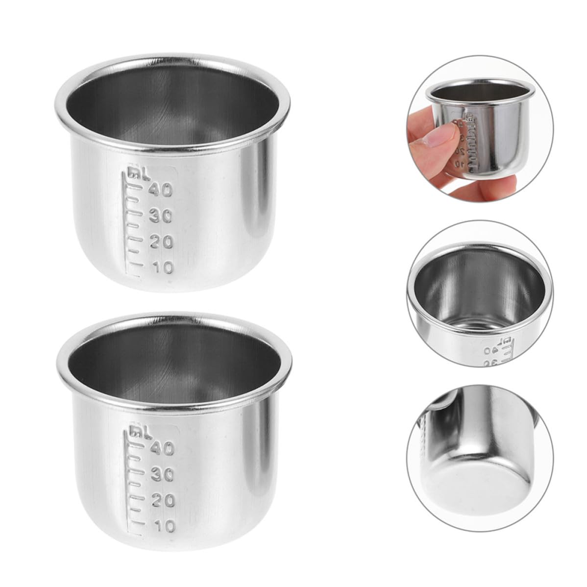 2pcs Stainless Steel Measuring Cups with Easy-to-Read Marks and Heatproof Design, 40ml Capacity Laboratory Medicine Measuring Cups for Accurate Liquid Measurement