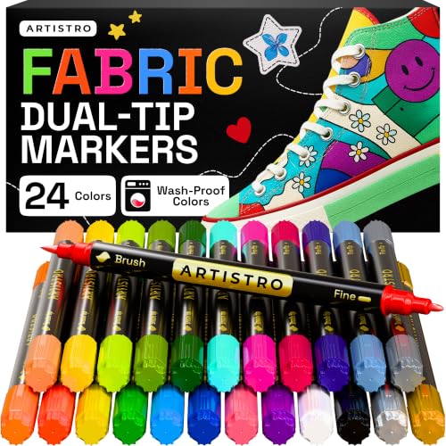 ARTISTRO 24 Dual-Tip Fabric Markers Decorating Kit, Permanent for Clothes