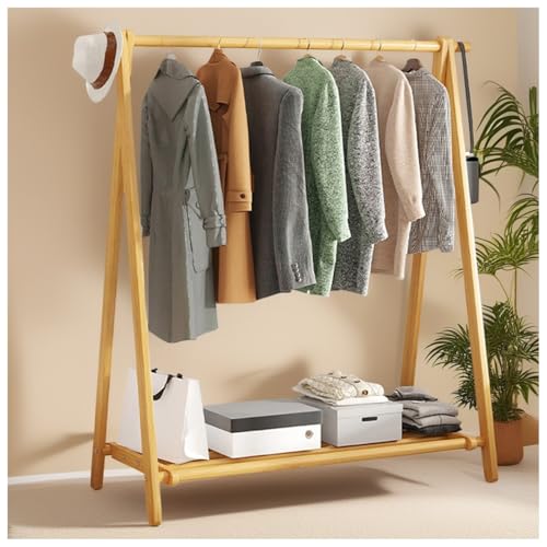BEARQUN porte manteau sur pieds, porte-manteau sur pied avec Meuble à Chaussure et 2 Crochets, Portant a Vetement en bois pour Pliable, Charge de 80 kg : 60/80/100/120CM - Marron/Naturelle
